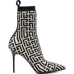Balmain monogram-jacquard pointed boots women Calf Leather/Fabric/Calf Leather/Fabric Neutrals
