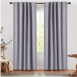 Living and Home 168 cm W x 229 cm H 2 Pcs Faux Linen Back Tab & Pole Pocket Top Blackout Curtains, Grey