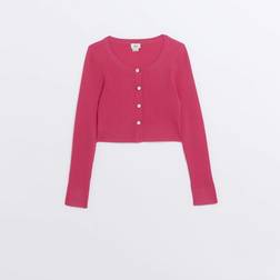 River Island Girls Cardigan Pink Ribbed Button Front Viscose 15-16Y