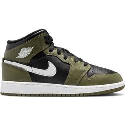 NIKE Air Jordan 1 Mid GS - Black/Medium Olive/White