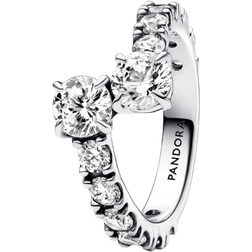 Pandora Sparkling Overlapping Band Ring - Silver/Transparent