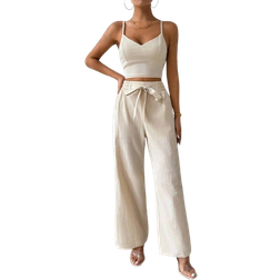 Shein Privé Women's Push-Up Bra Cup Strap Top With Bowknot, Elastic Straight Pants, Holiday 2pcs Set