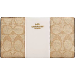 Coach Slim Zip Wallet In Signature Canvas With Stripe - Gold/Light Khaki/Chalk Lt Saddle