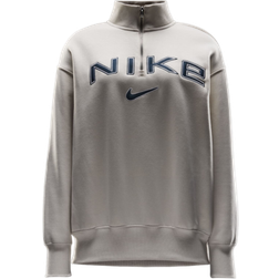 Nike Women's Sportswear Phoenix Fleece Oversized 1/4-Zip Logo Top - Light Orewood Brown/White/Armory Navy