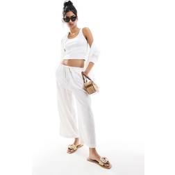 ASOS DESIGN Vita culotte-byxor linne med resårmidja-Vit/a