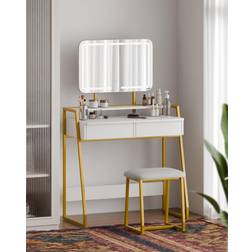 Mondeer 3 Color Dimmable Modern with Mirror and Stool White/Gold Dressing Table 43x142cm 2pcs