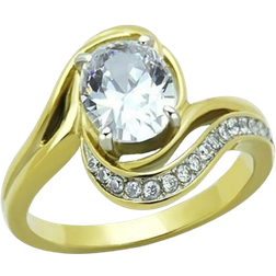 Precious Stone Women Two Tone IP Ring - Gold/Transparent