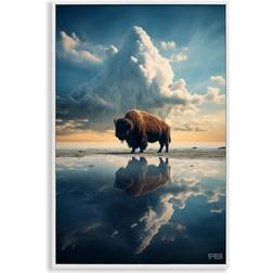 Stupell Industries Bison & Reflective Clouds Giclee White Framed Art 16x24"