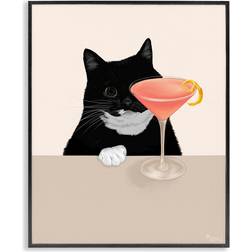 Stupell Industries Cat & Pink Cocktail Black Framed Art 11x14"