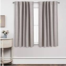 Living and Home 117 cm W x 137 cm H 2 Pcs Faux Linen Back Tab & Pole Pocket Top Blackout Curtains, Beige