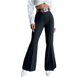 Shein Black Palazzo Pant with Brown Leather Belt Detail