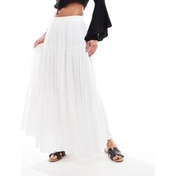 Stradivarius Boho Midi Skirt - White