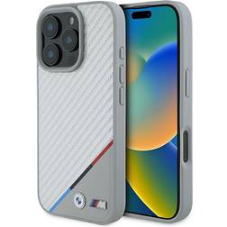 BMW iPhone 16 Pro Mobilskal MagSafe Carbon Tricolor Line Grå TheMobileStore MagSafe-Tillbehör