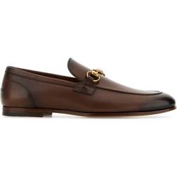 Gucci Jordaan Horsebit Burnished Leather Loafers - Men - Brown