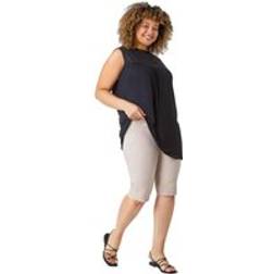 Roman Curve Knee Length Elastic Waist Stretch Shorts - Natural