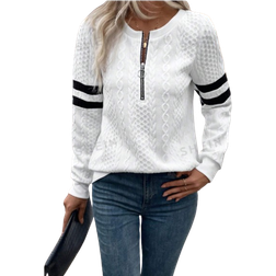 Shein LUNE Women's Casual Loose Striped Zip-Up Long Sleeve Sweatshirt, Spring & Autumn