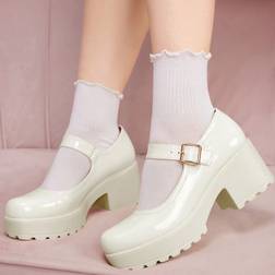 Shein Women Chunky Heeled Wedge Shoes Artificial Leather Mary Jane Shoes