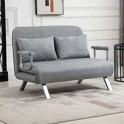 Homcom Fabric Convertible 2 Seater Bed W/ 2 Pillows Light Grey Sofa