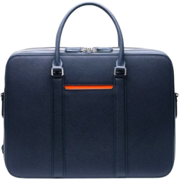 Mens Leather Wear Double Zip Laptop Briefcase Bag - Dark Blue