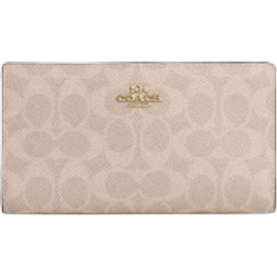 Coach Slim Zip Wallet In Signature Canvas - Gold/Sand/Chalk