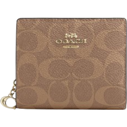 Coach Snap Wallet In Signature Canvas - Gold/Tan/Brown