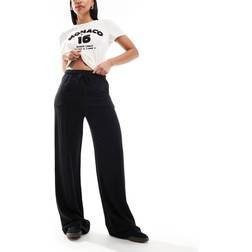 Stradivarius linen look pull on trouser in black