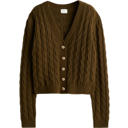 H&M Cable Knit Cardigan - Dark Khaki Green