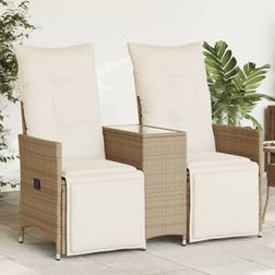 vidaXL Gartensofa 2-Sitzer Verstellbar Mit Tisch Beige Poly Rattan Lounge-Set