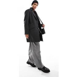 Jack & Jones wool blend overcoat in grey herringbone