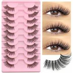 Shein 10 Pairs Half Lashes Clear Band Eyelashes Cat Eye False Eyelashes Short Soft 3d Faux Mink Eyelashes Soft Natural Makeup(JA2506)