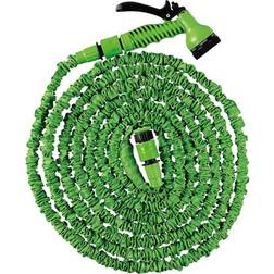 B&Q Expandable Green Garden Hose 50 Ft - Twist Kink & Tangle Free Flexible Water Hose Pipe With Connector & 7-Function Spray Nozzle - One Size
