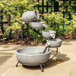 B&Q Poseidon Cascade Solar Powered Garden Water Feature With Ribbed Effect Grey One Size