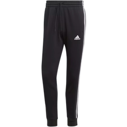 Adidas Essentials Fleece 3 Stripes Tapered Cuff Pants - Black/White