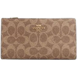 Coach Slim Zip Wallet In Signature Canvas - Gold/Tan/Brown
