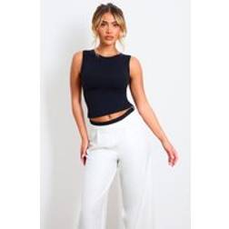 PrettyLittleThing Black Contour Crew Neck Fitted Vest Top