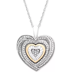 Macy's Two Tone Heart Pendant Necklace - Silver/Gold/Diamonds