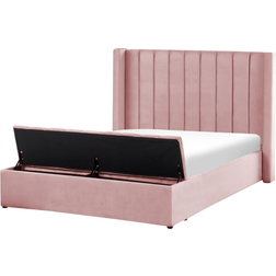 Beliani Letto Con Rete A Doghe Velluto Rosa 140 x 200 cm Noyers