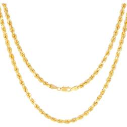 Nuragold Solid Rope Chain Diamond Cut Pendant Necklace 4mm - Gold