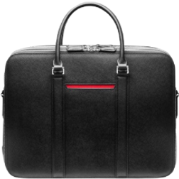 Mens Leather Wear Classy Black Leather Double Zip Laptop Briefcase Bag - Black