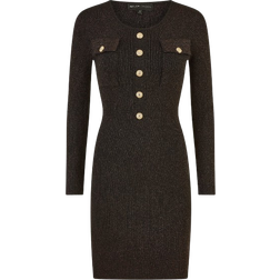 Yumi Metallic Military Fitted Knitted Dress - Black