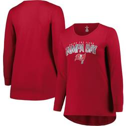 Fanatics Tampa Bay Buccaneers Women's Red Plus Size Measure Distance Scoop Neck Long Sleeve T-Shirt