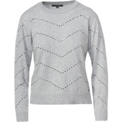 Koroshi Women's Zig Zag Glitter Detail Crew Neck Jumper - Light Grey