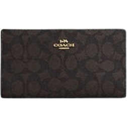 Coach Slim Zip Wallet In Signature Canvas - Gold/Walnut/Black