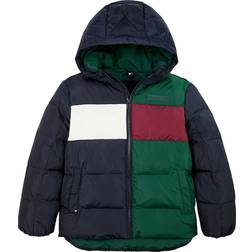 Tommy Hilfiger Kid's Colour Blocked Ripstop Relaxed Padded Jacket - Ornamental Green/Rouge/Blue