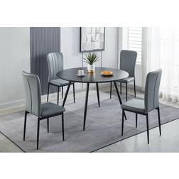 Hallowood Furniture Cullompton Round 4 120 cm Light Grey Faux Leather Dining Set