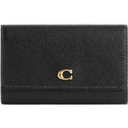 Coach Essential Medium Flap Wallet - Polished Pebble Leather/Brass/Black