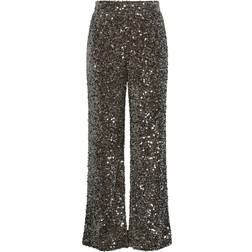Pieces Wide Leg Velour Sequin Pants - Taupe