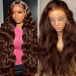 ZHUOBEI 28 Inch 13x6 Chocolate Brown Lace Front Wig Human Hair #4