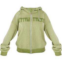 PrettyLittleThing Shape Embroidery Washed Zip Through Hoodie - Khaki