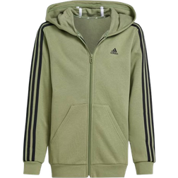 Adidas Junior Essentials 3-Stripes Fleece Full-Zip Hoodie - Tent Green/Black